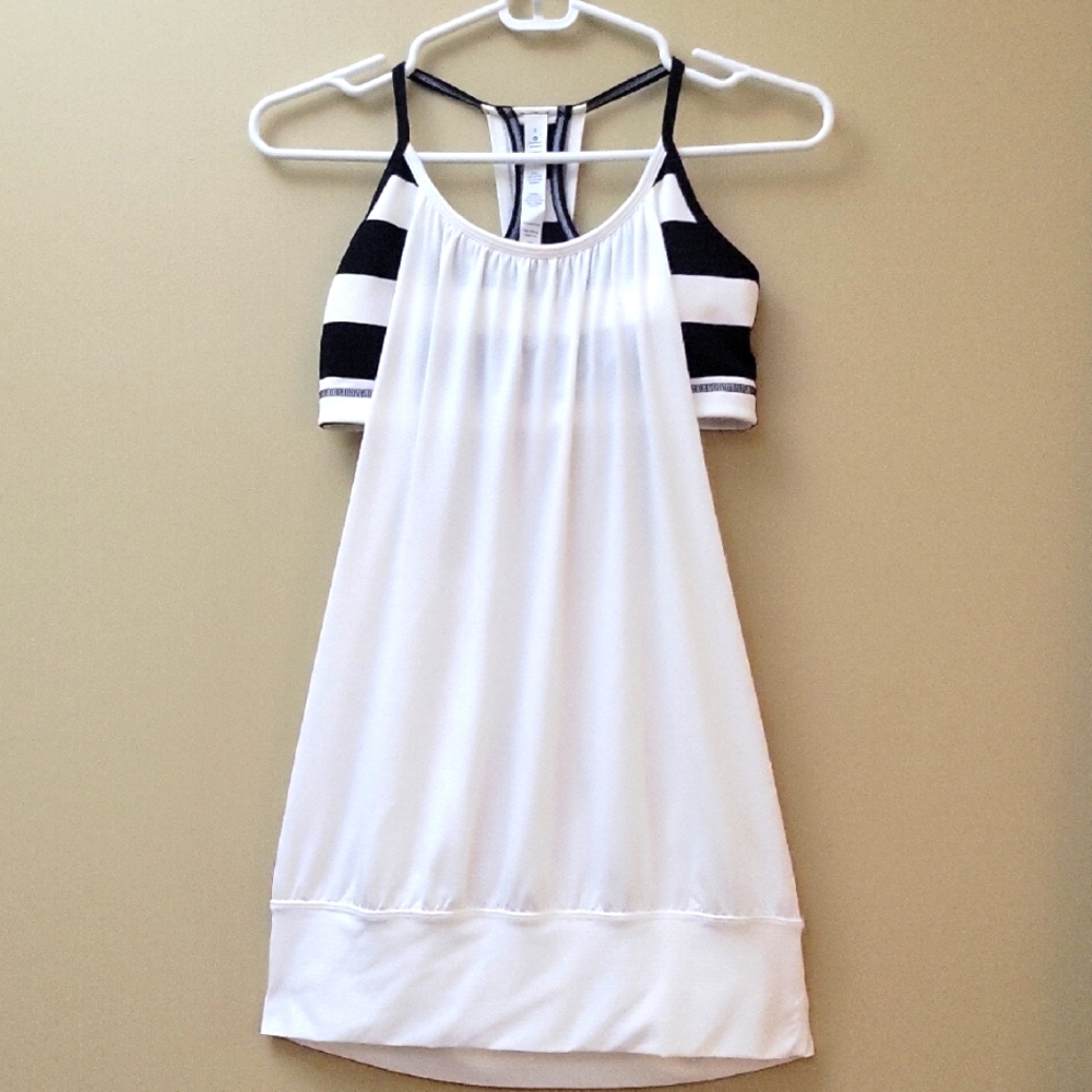 Lululemon White and Black Striped Tank Top